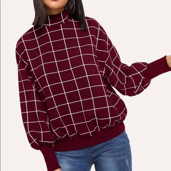 Burgundy red 💋geometric striped long sleeve - Picture 1 of 9